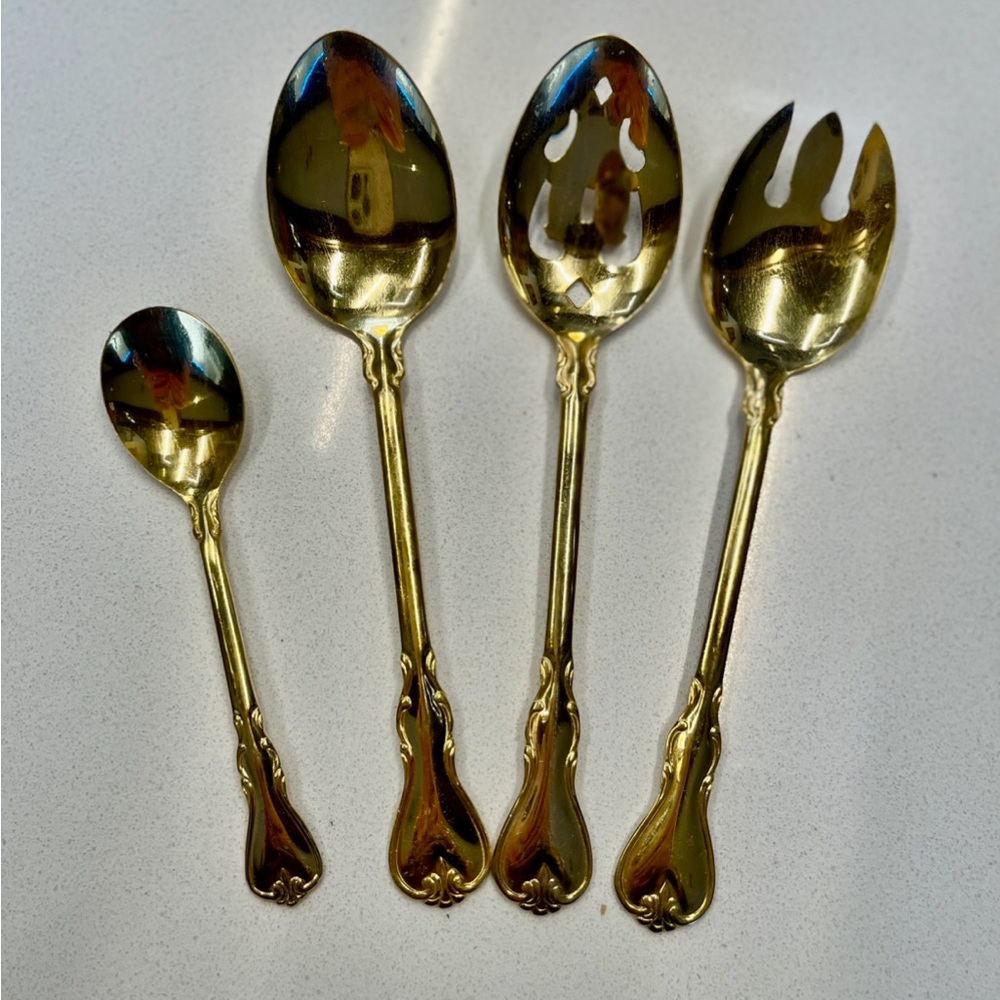 CAMBRIDGE SILVERSMITHS JESSICA 24k GOLD plated stainless 4 serving pieces